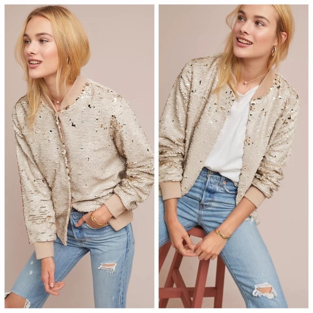 Anthropologie Blank London Sequin Bomber Jacket